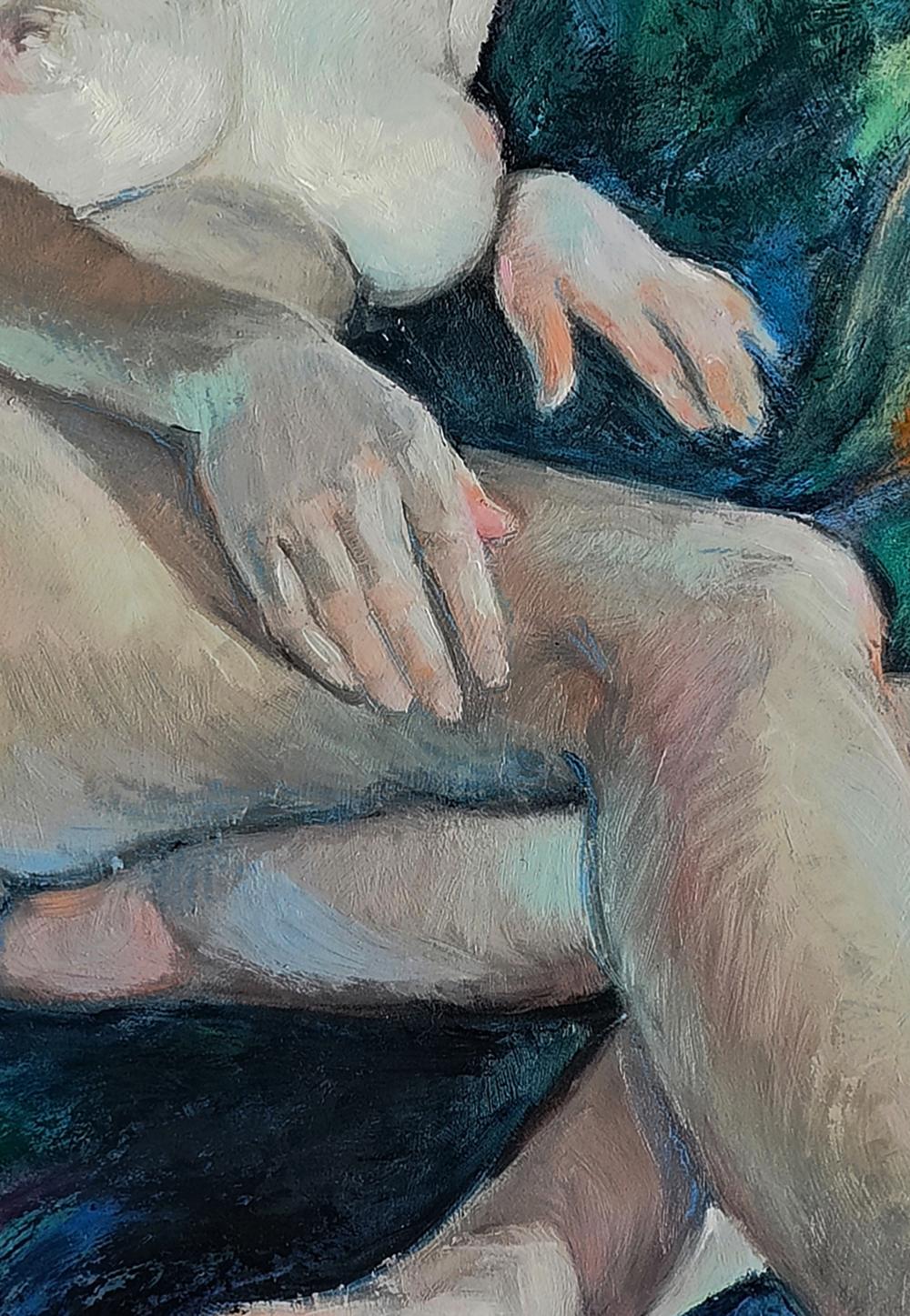 Impressionistic oil painting of figure mermaid-like girl by Oksana Osnach