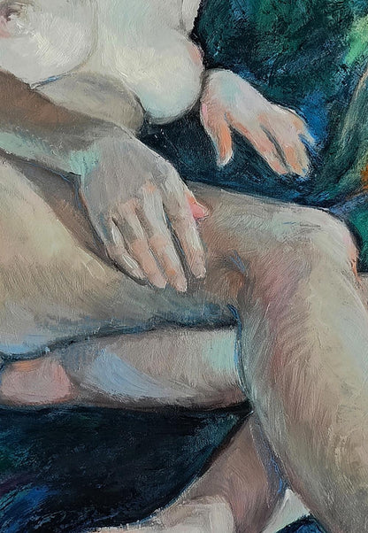 Impressionistic oil painting of figure mermaid-like girl by Oksana Osnach