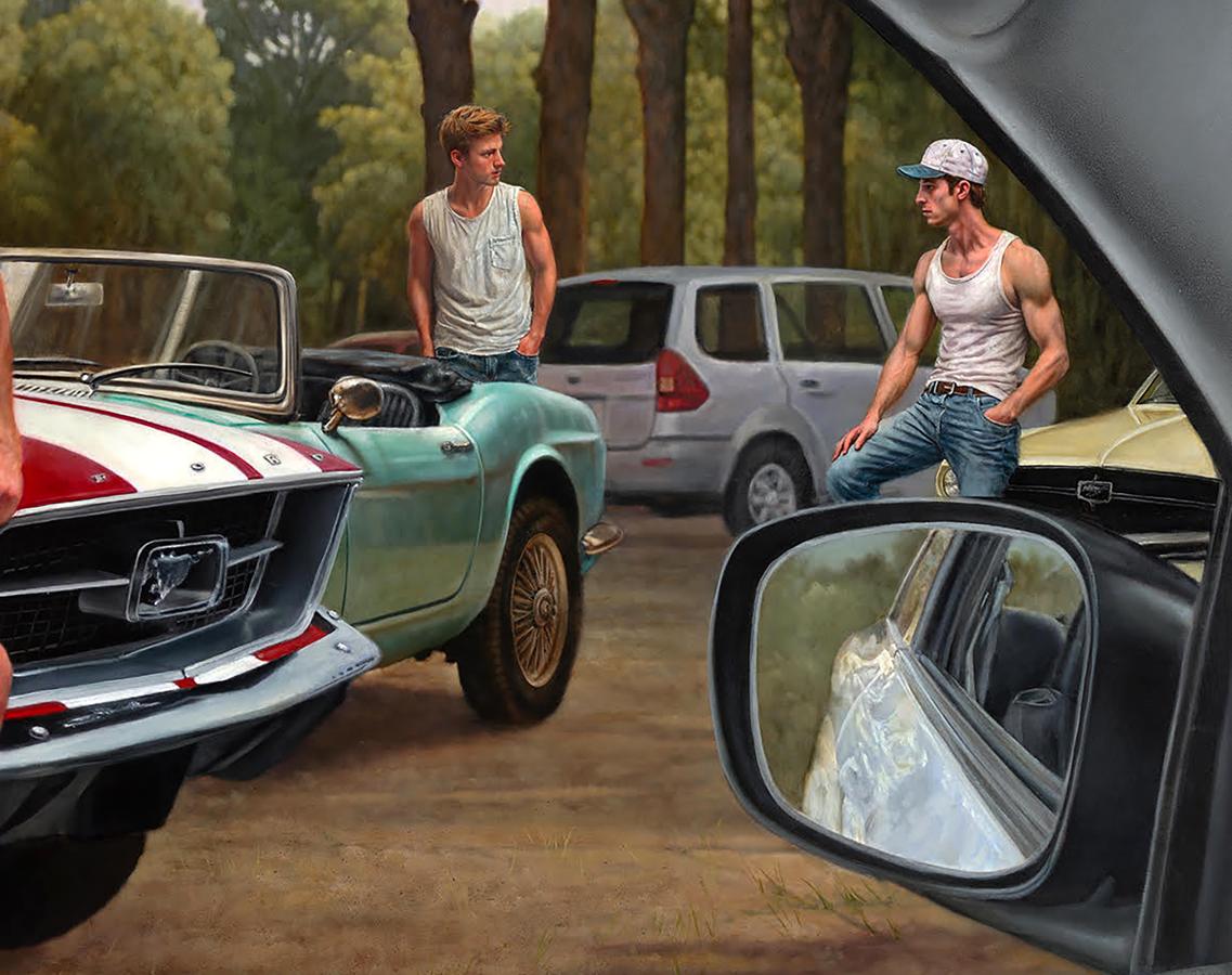 Oil painting American Boys On Cars Richard Fox