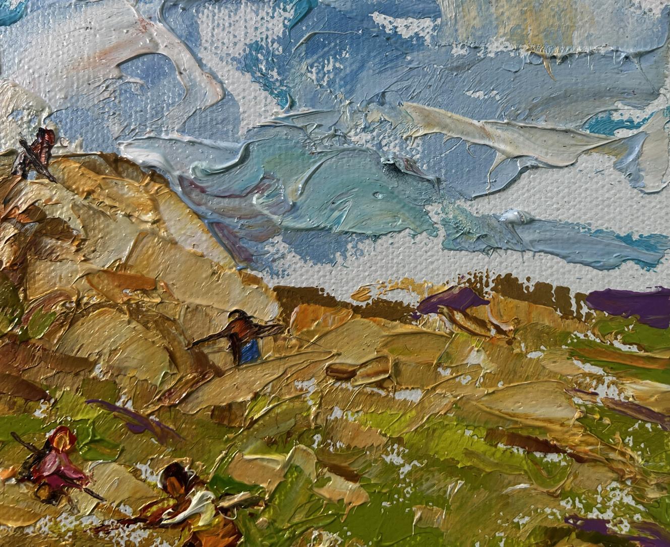 Impasto textured landscape oil painting Gentle wind over the haystack by Oleksiy Ivanyuk