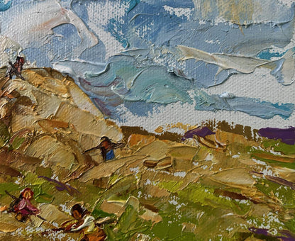 Impasto textured landscape oil painting Gentle wind over the haystack by Oleksiy Ivanyuk