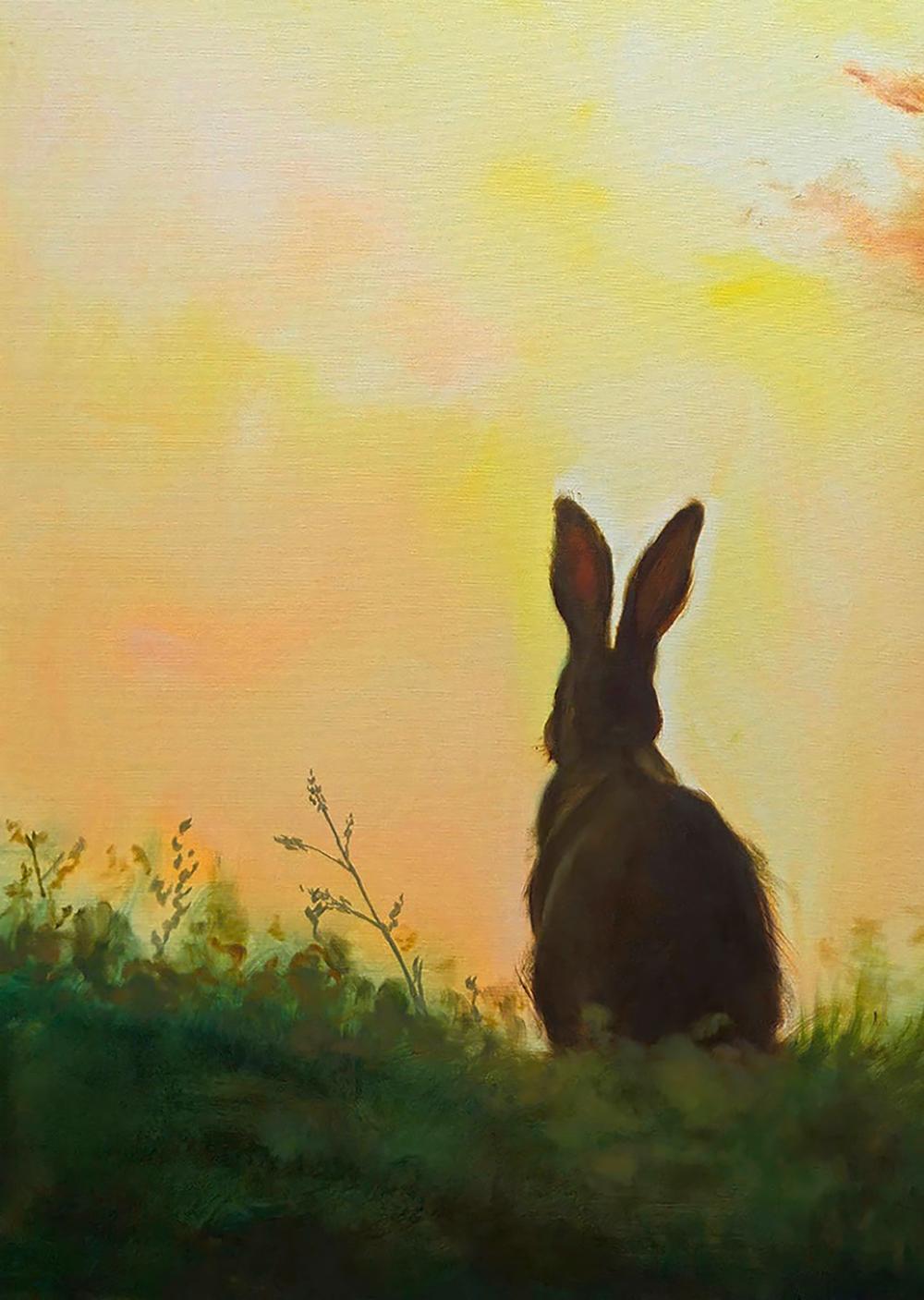 Dark silhouette of Igor Konovalovs oil painting Hare in the Fog