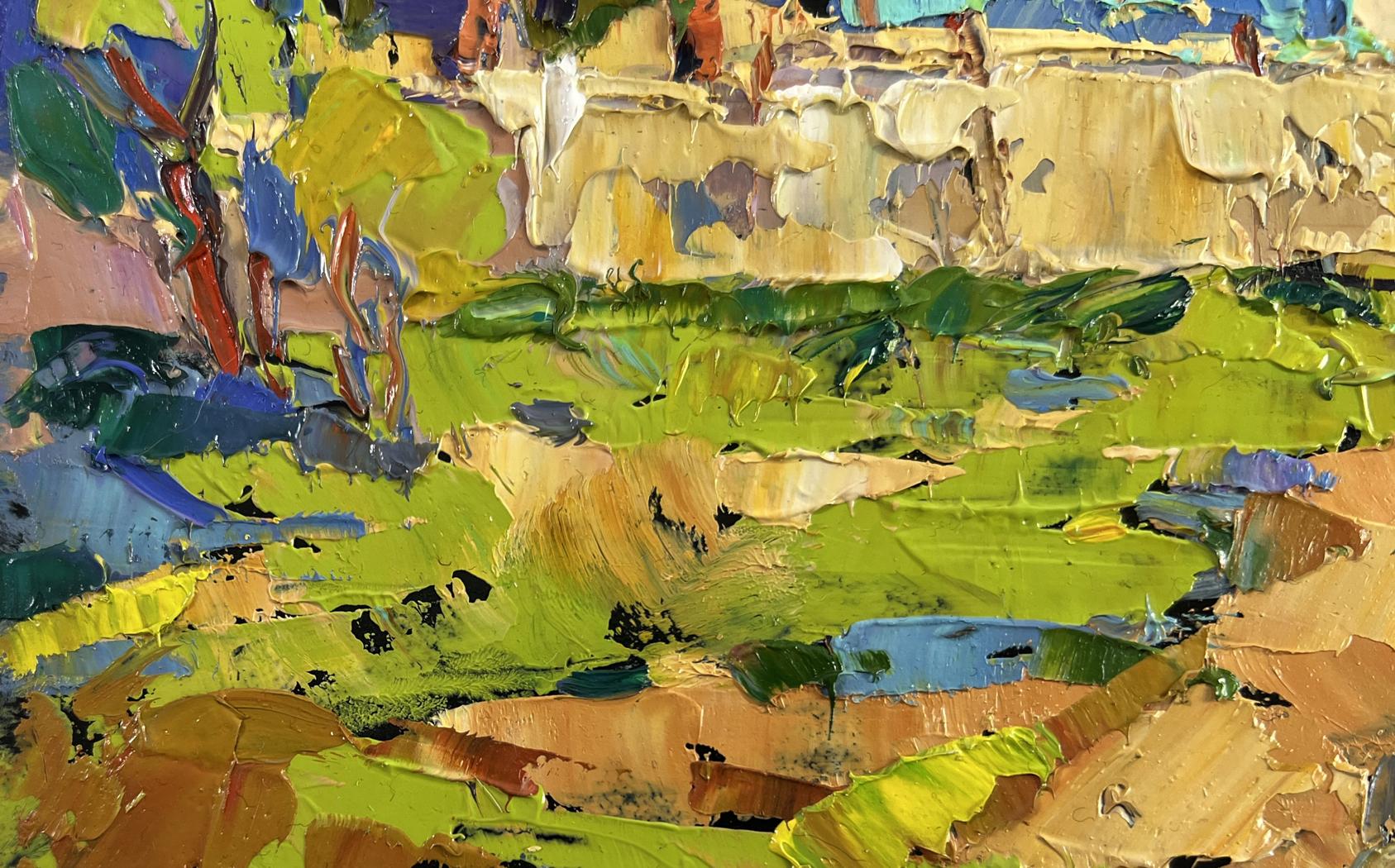 Vibrant impressionist oil painting of tree house and endless sky by Oksana Ivanyuk