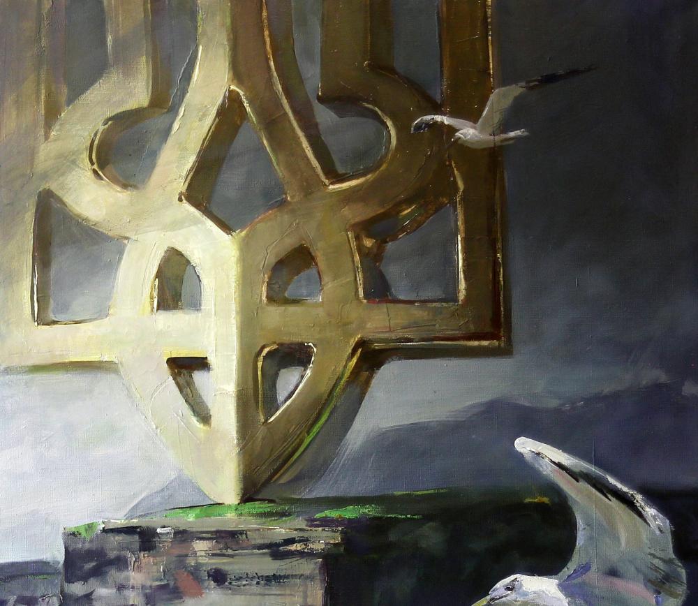 Golden ornate metalwork in Ed Potapenkov South coast oil painting