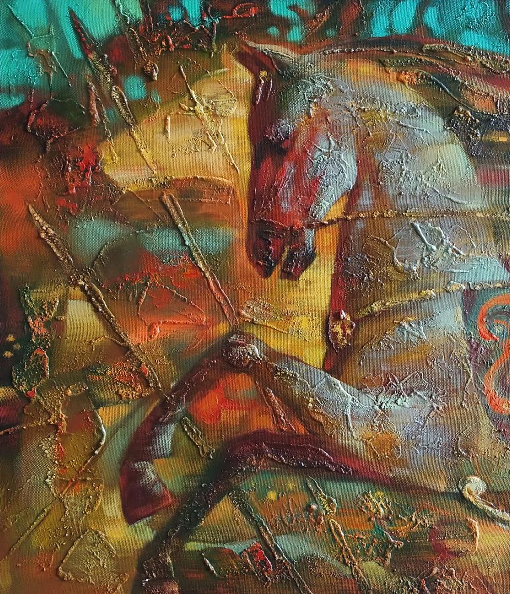 Abstract Scythian legend horse oil painting by Anatoly Tarabanov