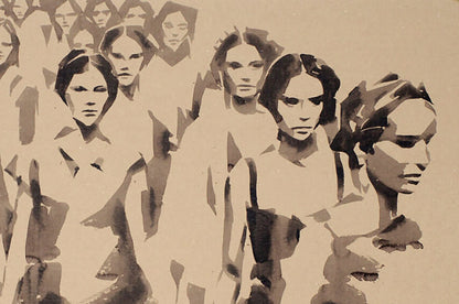 Stylized black-and-white ink painting of layered womens faces by Dima Filatov
