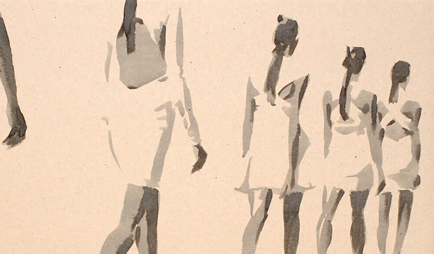 Minimalist watercolor sketch of five figures by Dima Filatov, Ink painting See you