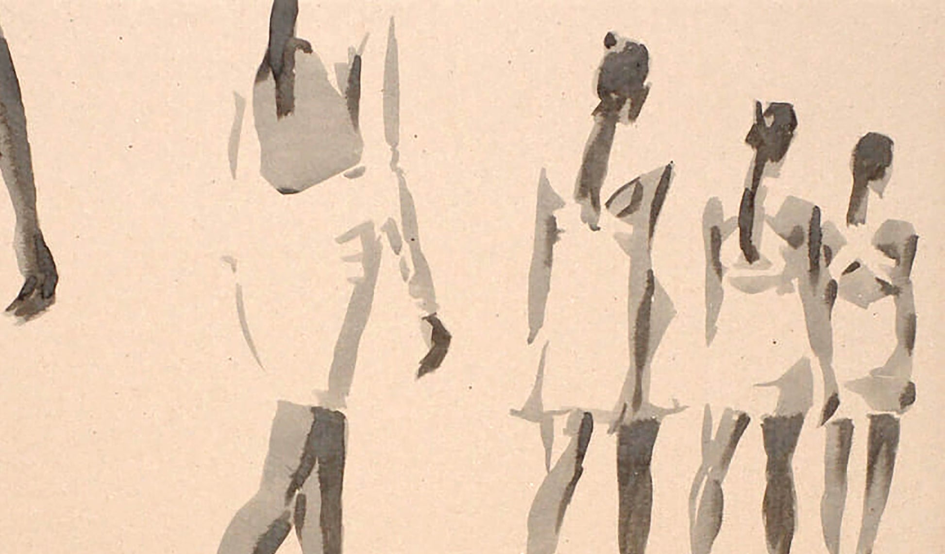 Minimalist watercolor sketch of five figures by Dima Filatov, Ink painting See you