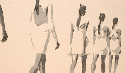 Minimalist watercolor sketch of five figures by Dima Filatov, Ink painting See you
