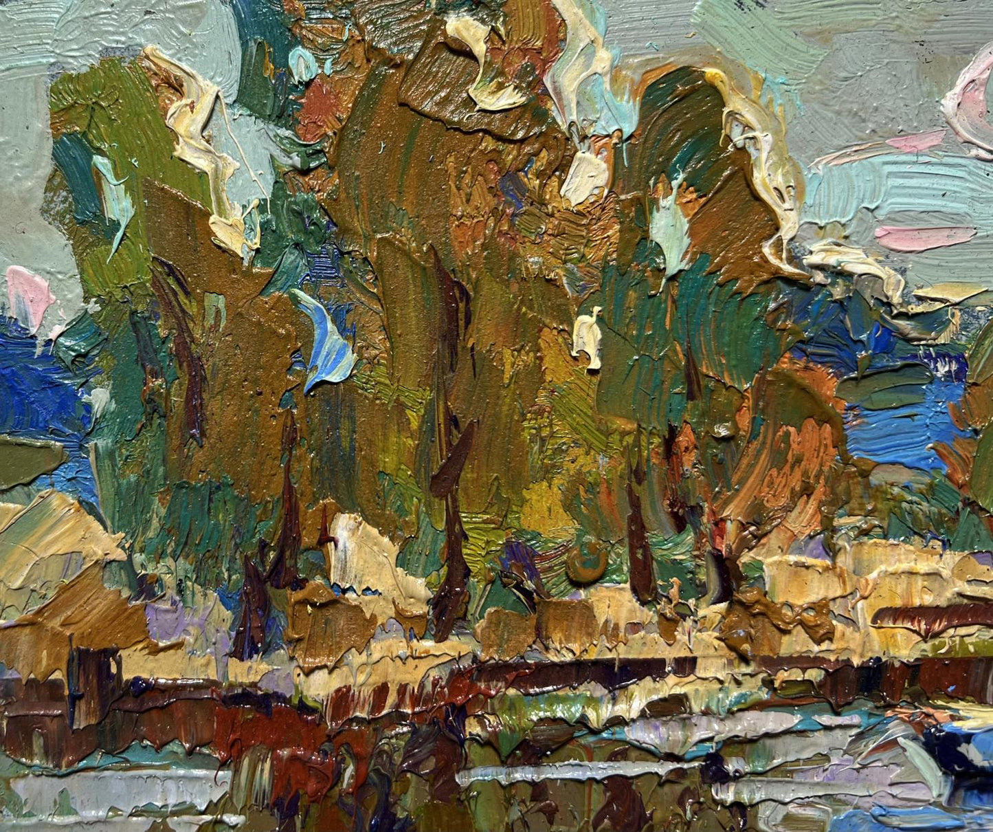 Oil painting Outside the city by boat by Oksana Ivanyuk impasto landscape