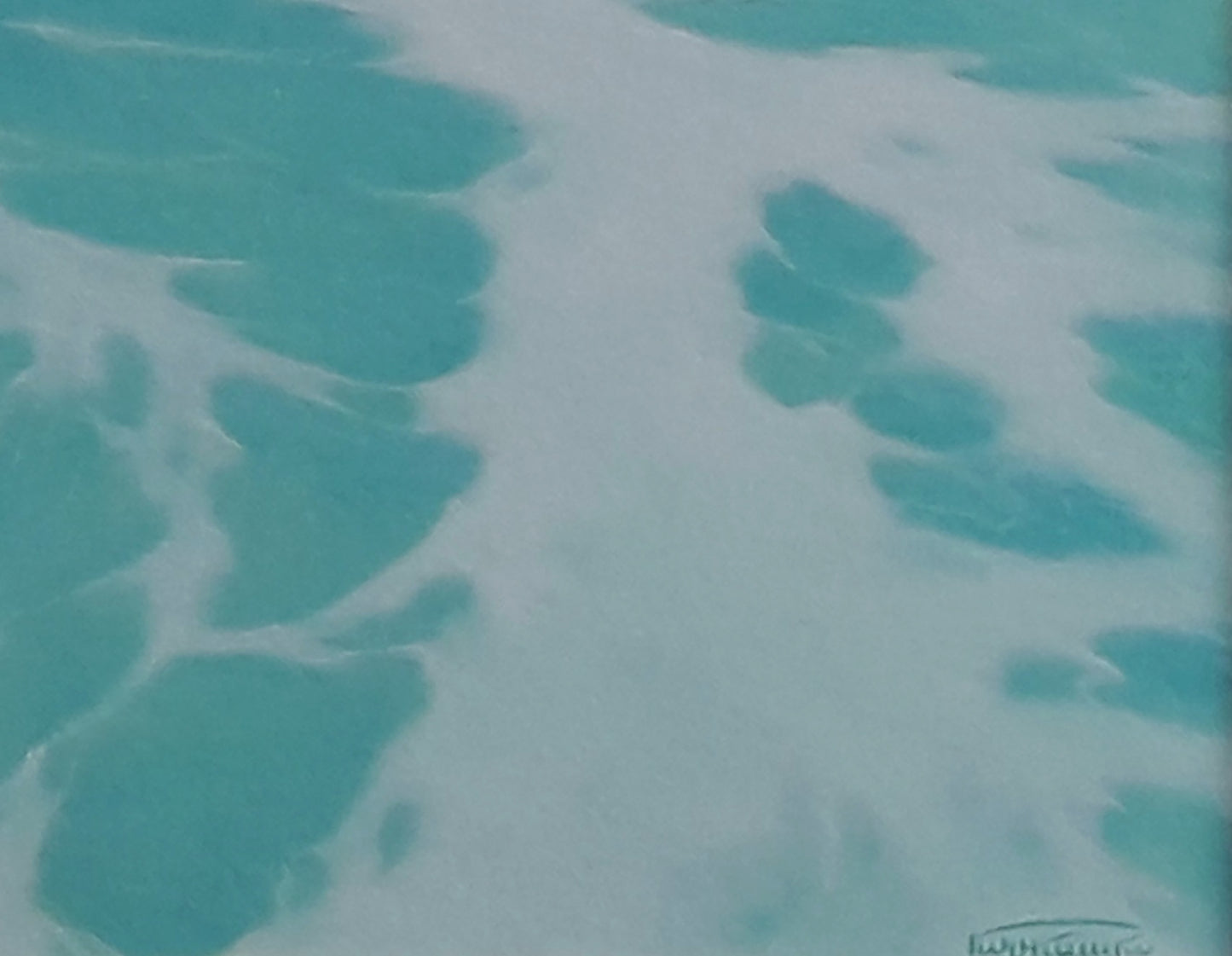 Turquoise and white swirling water in Vasily Korkishko oil painting