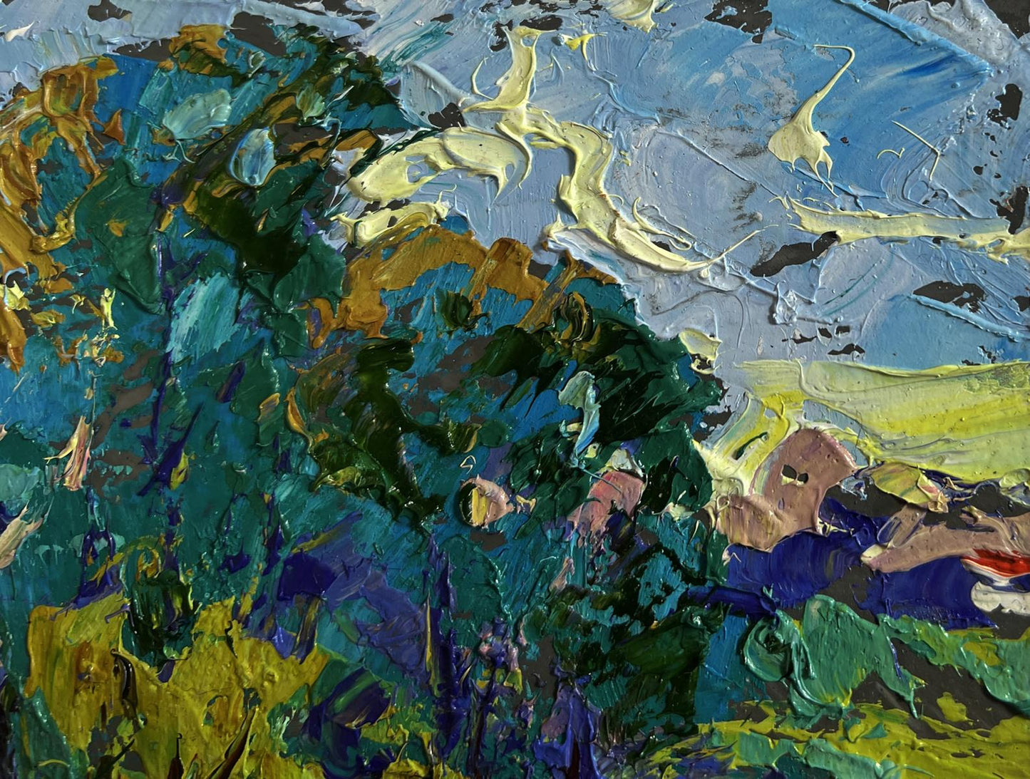 Vibrant Oleksiy Ivanyuk oil painting On the spring river in blues greens yellows purples