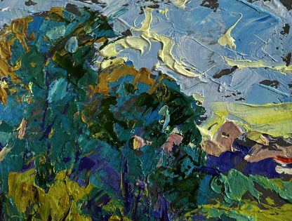 Vibrant Oleksiy Ivanyuk oil painting On the spring river in blues greens yellows purples