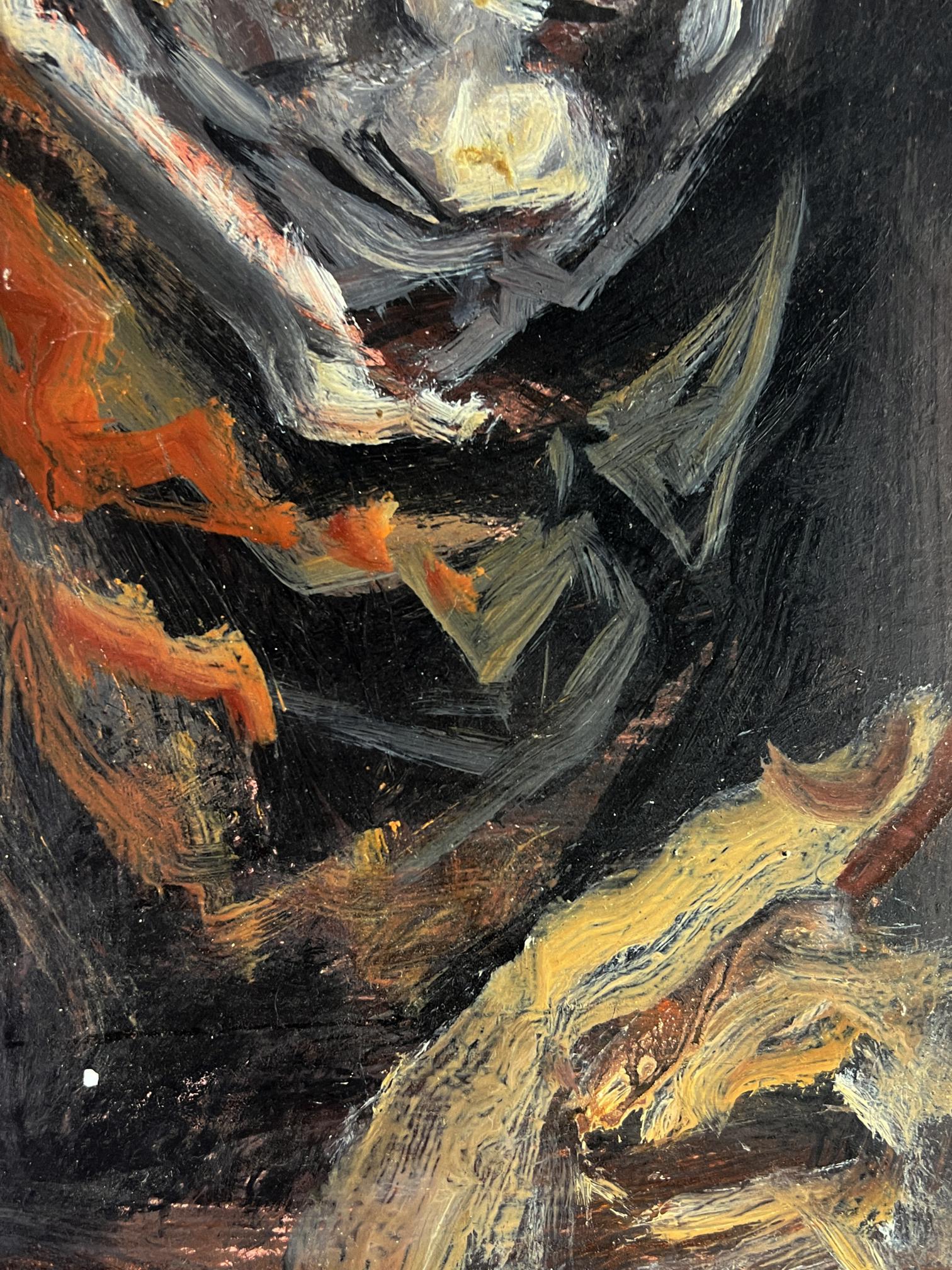 Oil painting portrait of Alexander Litvinov in abstract black, orange, yellow strokes
