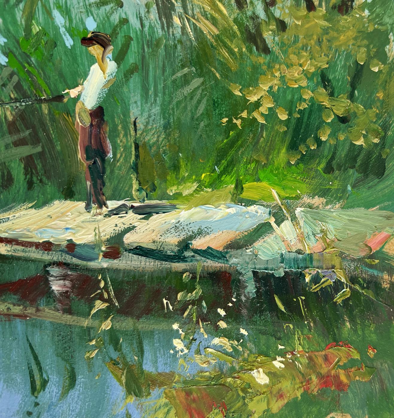 Impressionist oil painting by Yuriy Suprunchuk: figure on dock by water