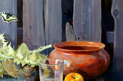 Oil painting by August Anastasia Yaroshevich of rustic terracotta pot
