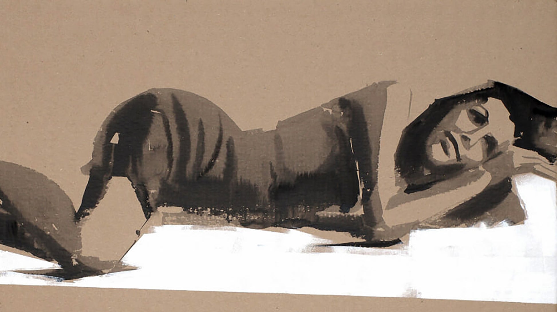 Stylized acrylic painting of woman in heeled shoes by Dima Filatov