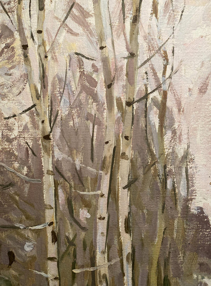 Oil painting of three birch trees in park by Nikolai Fedorovich Bortnikov