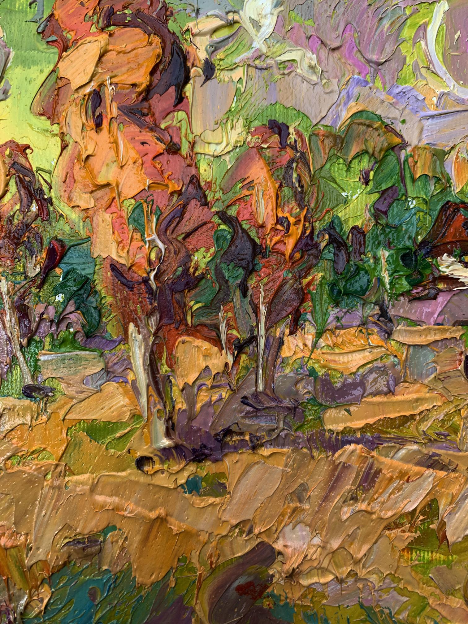 Vibrant impressionist oil painting of grazing cows in lush landscape by Ivanyuk Oleksiy