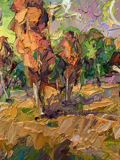 Vibrant impressionist oil painting of grazing cows in lush landscape by Ivanyuk Oleksiy