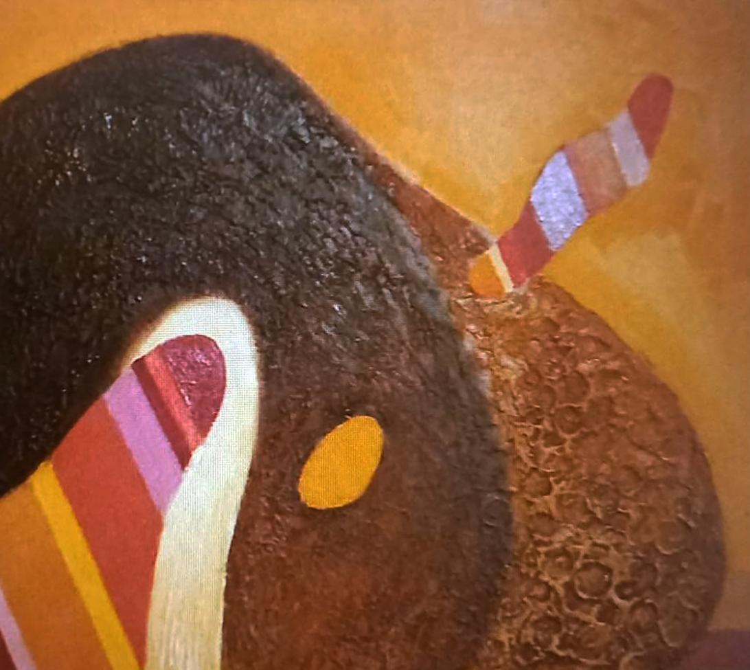 Oil painting of stylized brown animal head by Alexander Strashevich