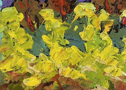 Vibrant yellow green abstract oil painting The Breeze Brings Peace by Oleksiy Ivanyuk