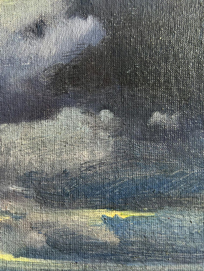 Oil painting Yellow sunset over the city Tatyana Derdey dark textured canvas