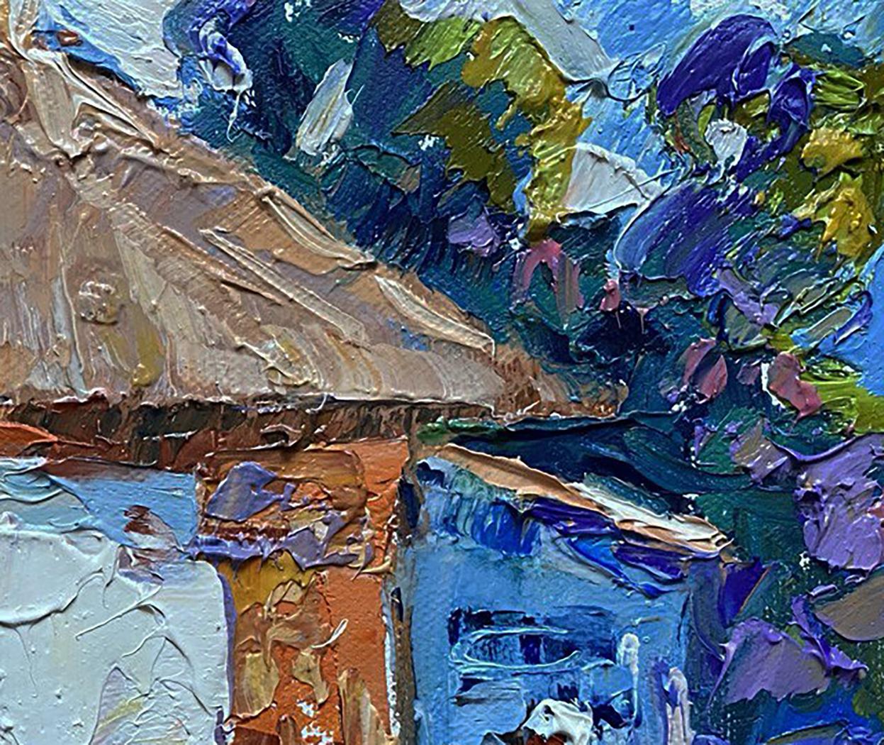 Oil painting There are chickens in the yard by Oleksiy Ivanyuk impasto style