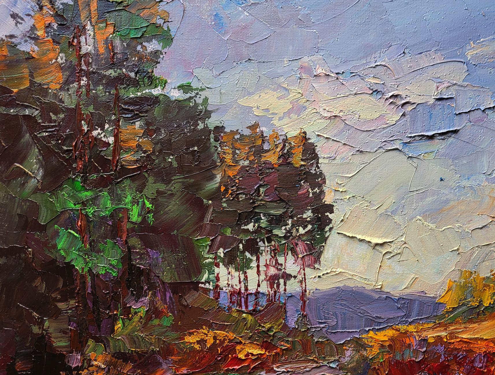 Impasto oil painting The road to the forest by Boris Serdyuk with bold green foliage