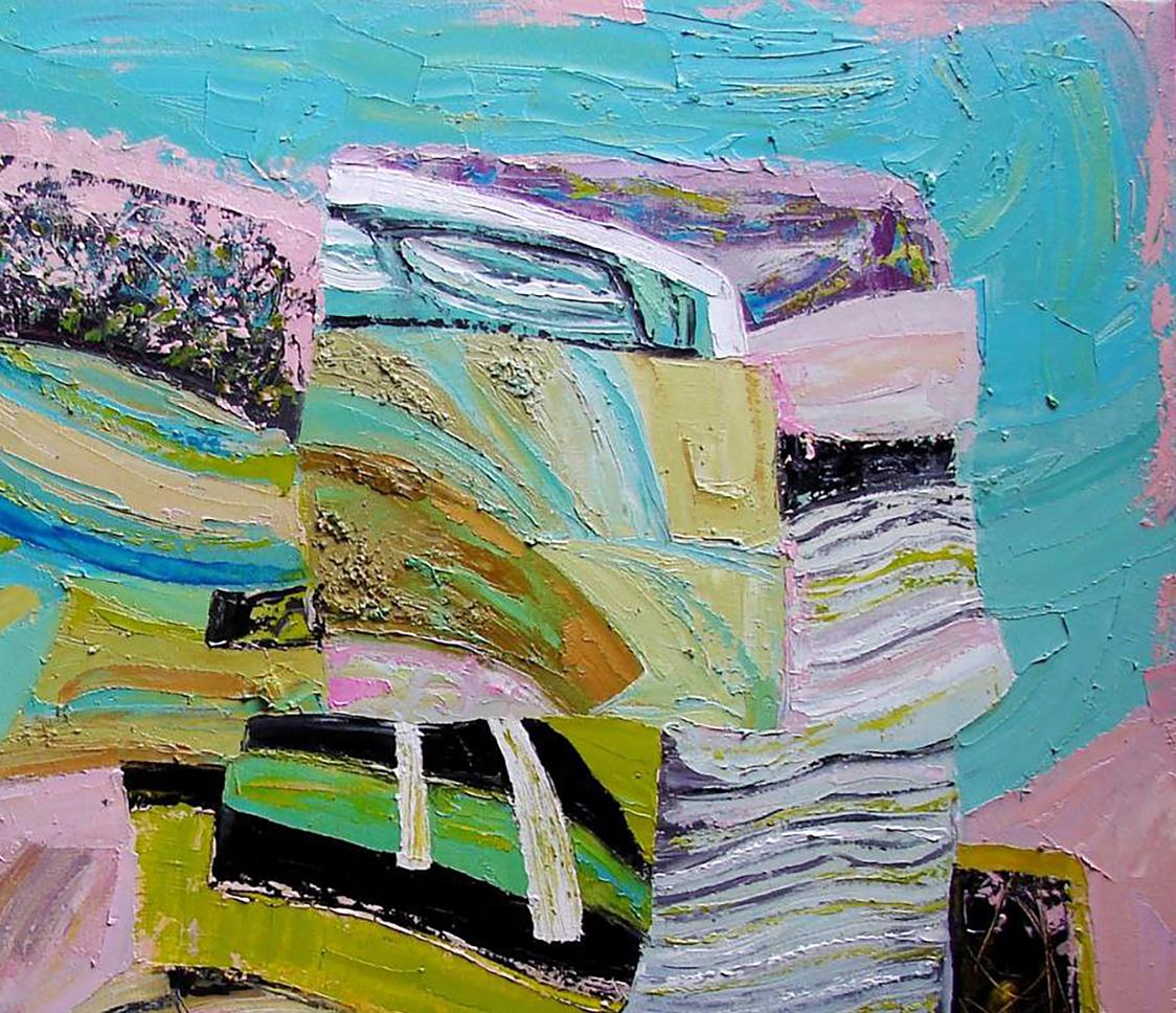 Oil painting Vanishing green by Tatyana Shulyak in teal pink green black