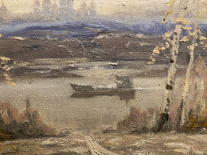 Oil painting On the River Bank by Anatoly Shariy serene landscape