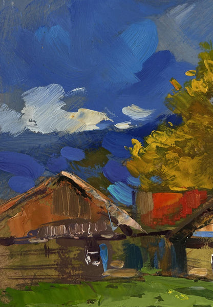 Oil painting Path to the village by Yuriy Suprunchuk vibrant impressionist rustic house