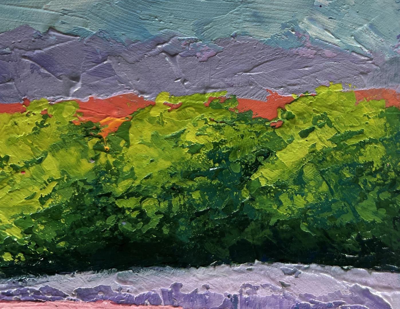 Vibrant oil painting of lavender field sunset by V. Zadorozhnya