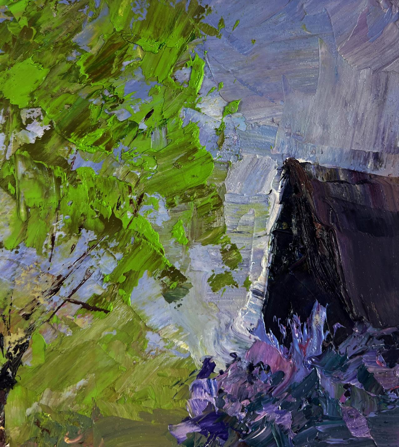 Vibrant green purple abstract landscape oil painting The earth awakens Boris Serdyuk