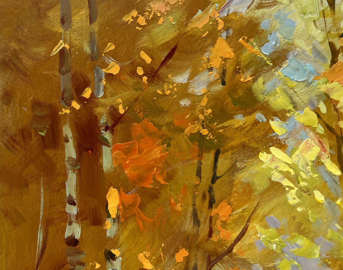 Oil painting Autumn birch grove by Yuriy Suprunchuk, abstract autumn landscape