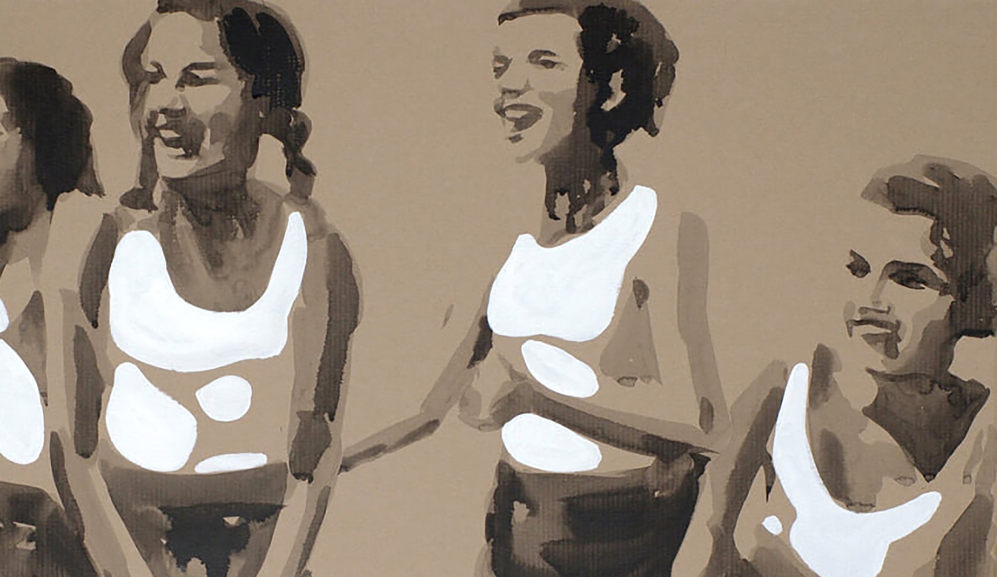 Stylized women in white athletic tank tops, Dima Filatov acrylic painting
