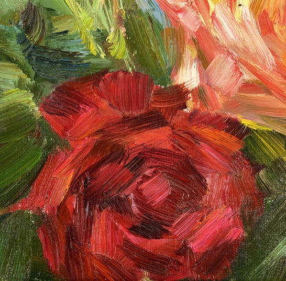 Oil painting Summer roses in the garden by Vyacheslav Pereta