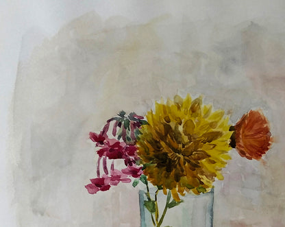 Watercolor painting of vibrant flowers in vase by Vitaly Duhnevich