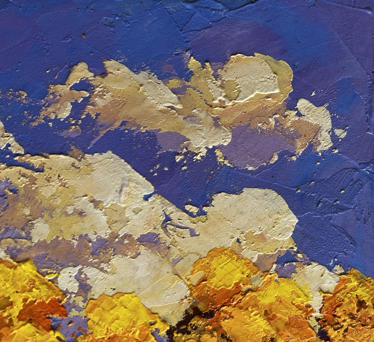 Textured abstract oil painting of sunset autumn colors by V. Zadorozhnya