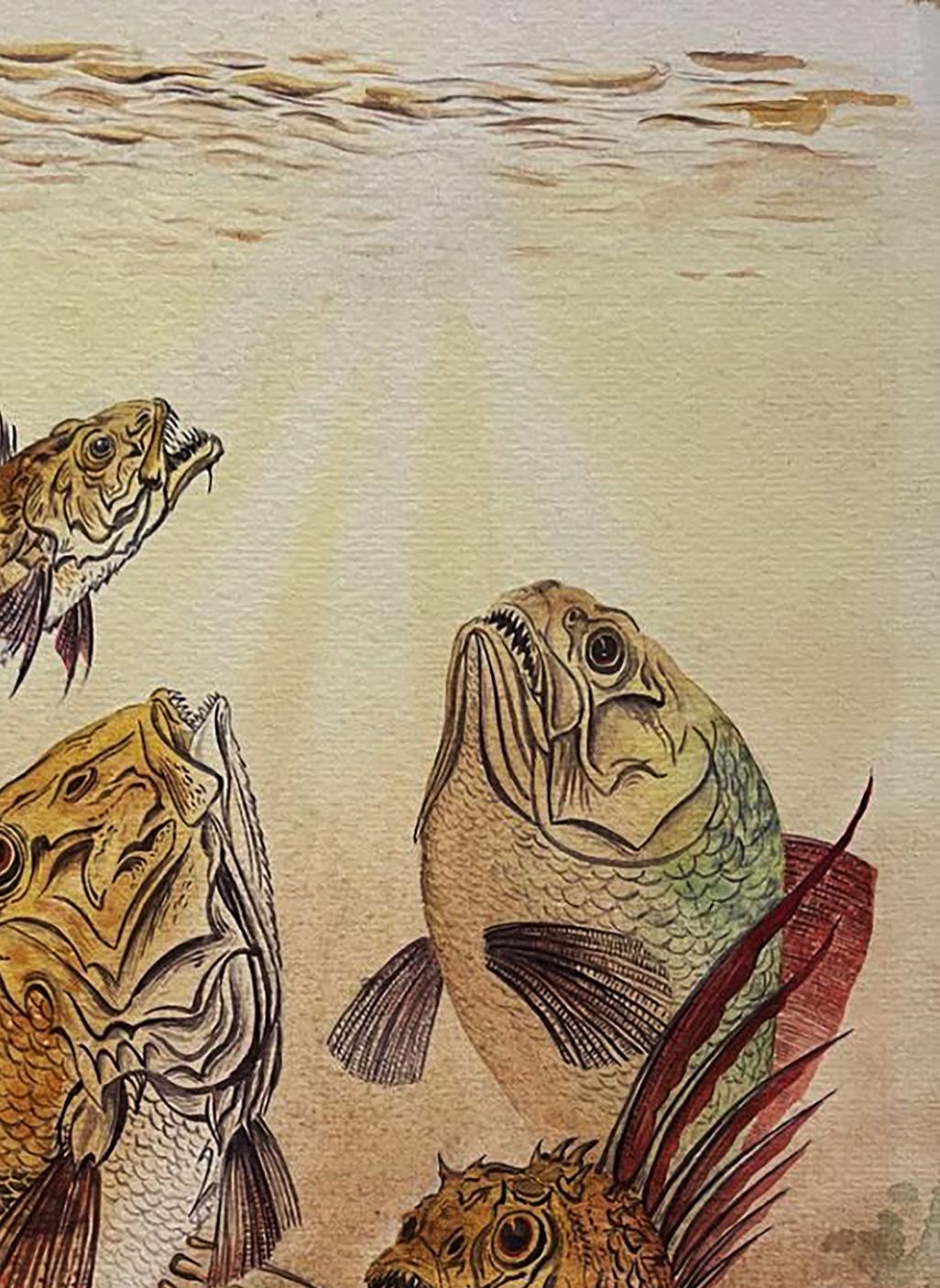Watercolor predatory fish painting by Dmytro Startsev with intricate scales