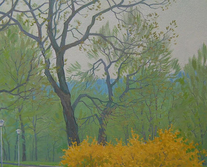 Oil painting of tall tree in Spring City Park by Valery Savenets