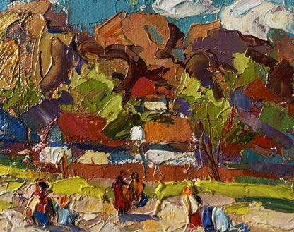 Vibrant impressionist oil painting On the pasture silence by Oksana Ivanyuk