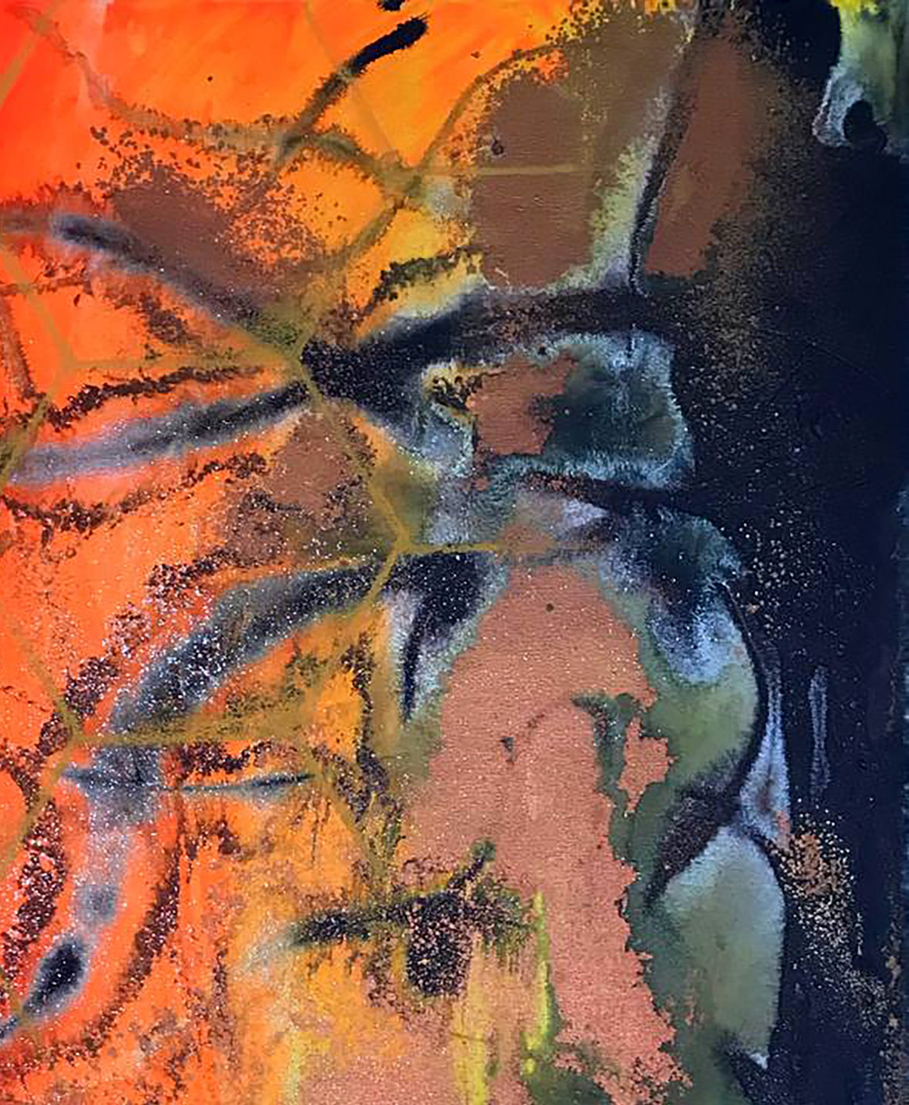 Vibrant acrylic painting The candle was burning by Olga Melezhik in orange, black, green