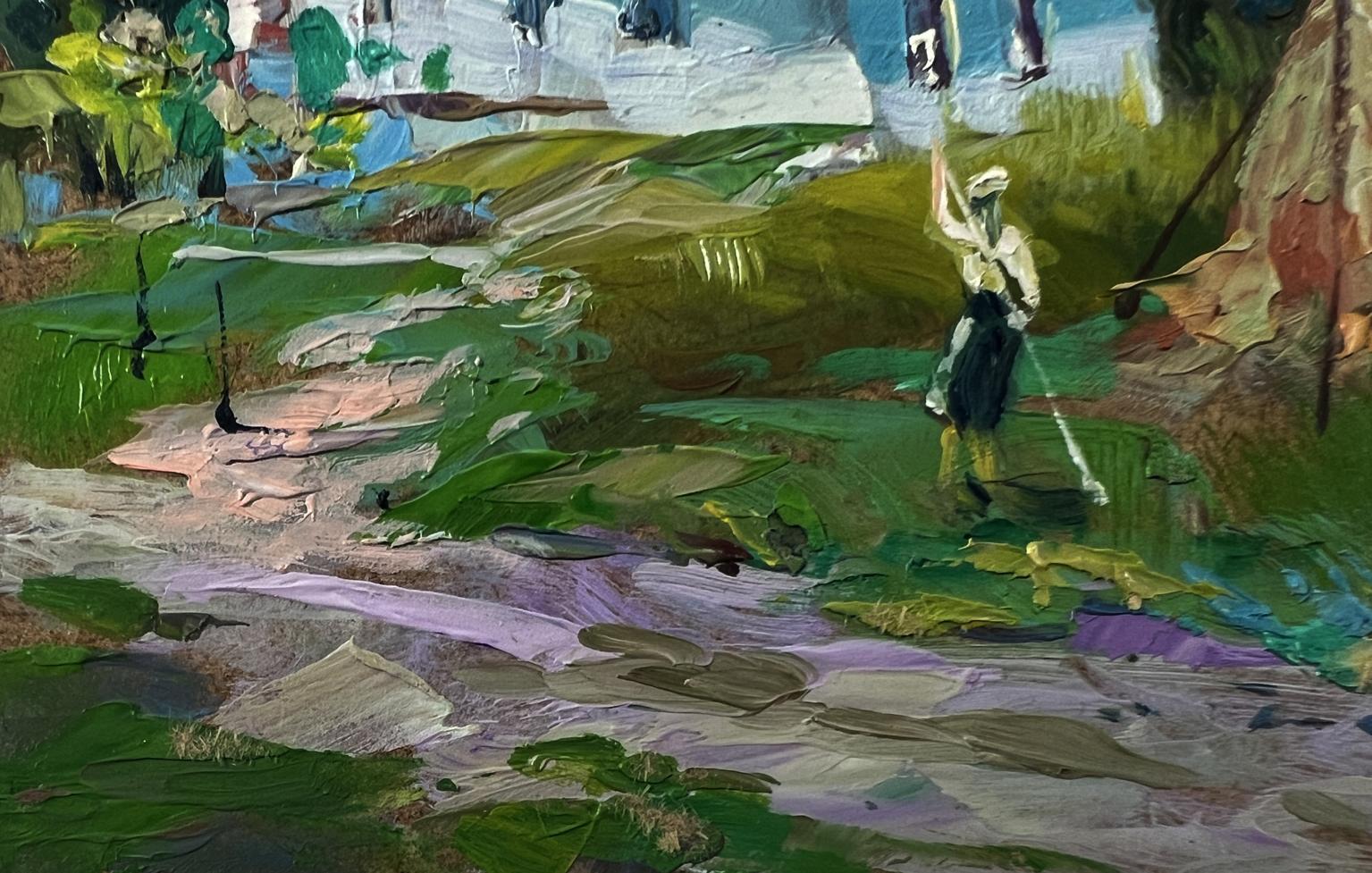 Vibrant impressionist golfer mid-swing oil painting by Yuriy Suprunchuk