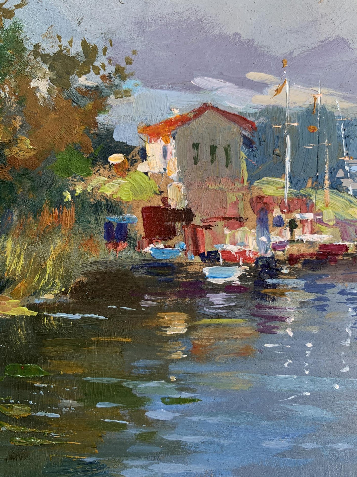Vibrant impressionist oil painting of Yuriy Suprunchuk port for boats and yachts