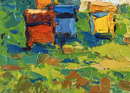 Vibrant impressionist oil painting Where childhood is on the grass by Oksana Ivanyuk