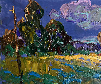 Vibrant impressionist oil painting Evening rays of the sun by Oksana Ivanyuk