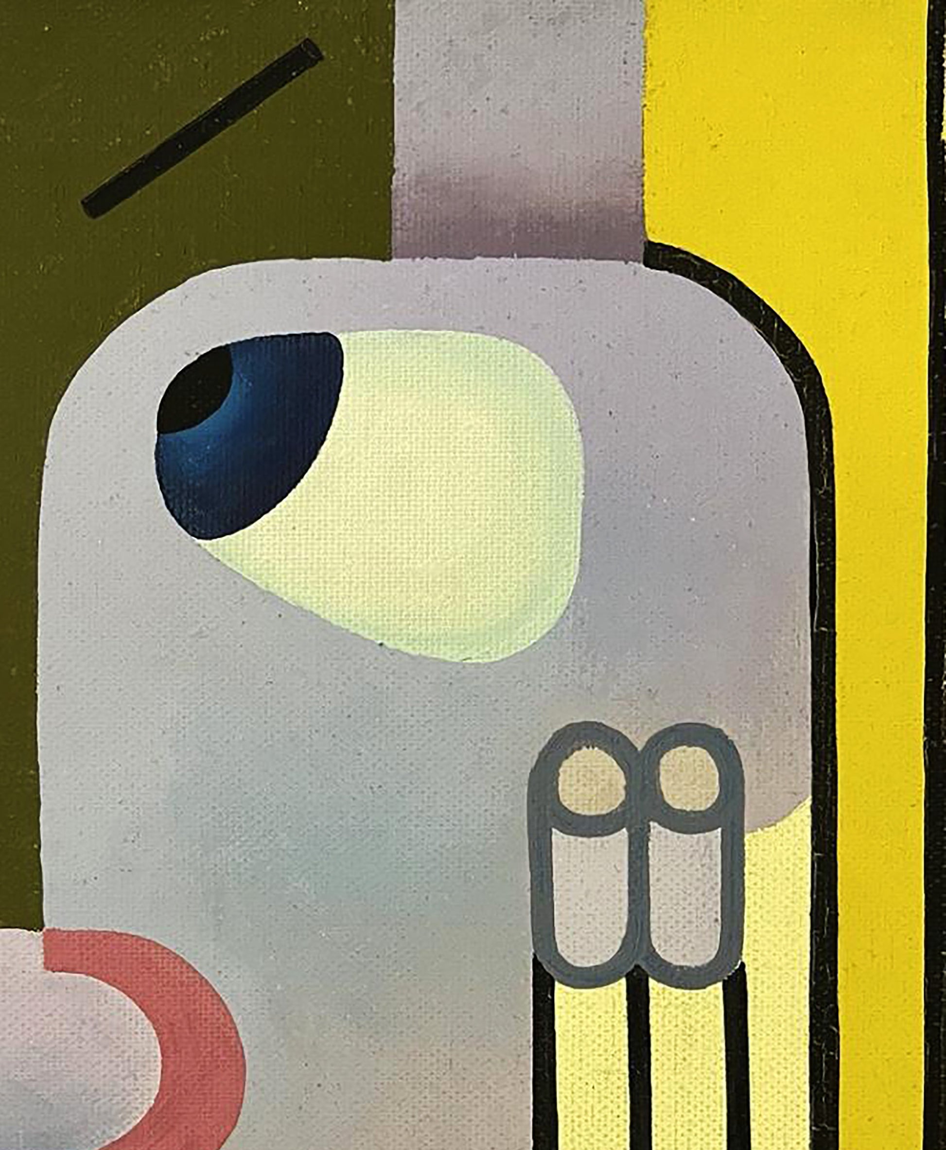 Abstract oil painting by Ihor Safonov: figure with large blue eye on geometric background