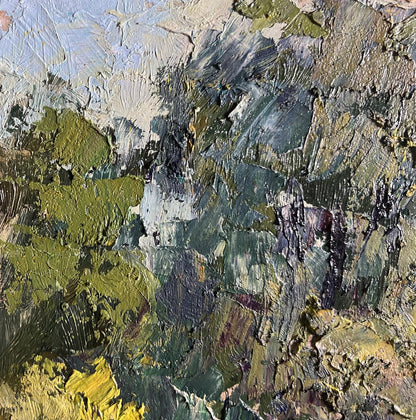Oil painting Enjoying the Silence by Boris Serdyuk with textured green blue impasto