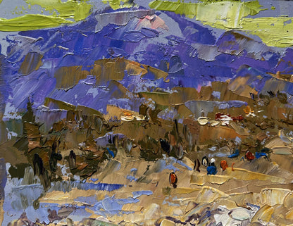 Oil painting The bank of a mountain river by Oleksiy Ivanyuk, textured landscape